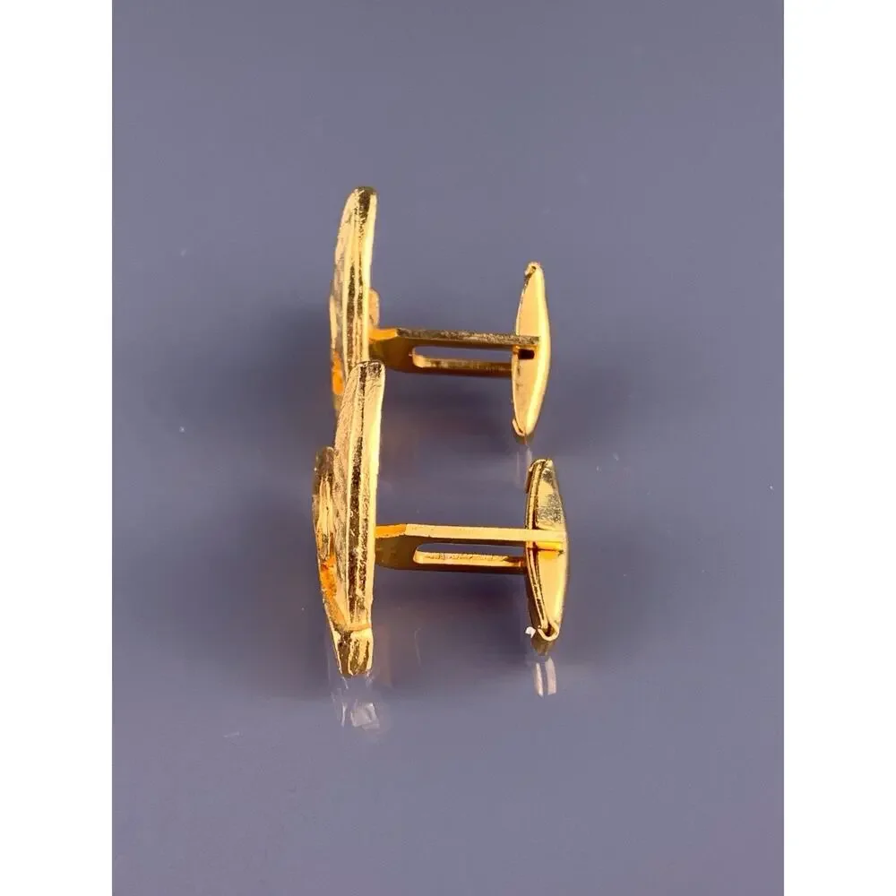 Arrow Chevron Circle Cufflinks Gold Tone Mid Century Florentine Texture Vintage